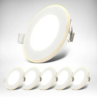 B.K.Licht - 6er Set LED Einbaustrahler 230V 4,9W, 425ml, Nachtlichtring, warmweiß, Weiß