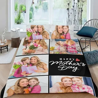 LKSCUDIY Bettwäsche Personalisiert Foto,Bettwäsche selbst gestalten mit Fotodruck Text und 2Kissen,Anpassen größe/eigenem Fotos,Personalisierte Geschenke bettwäsche für Familie-5Fotos