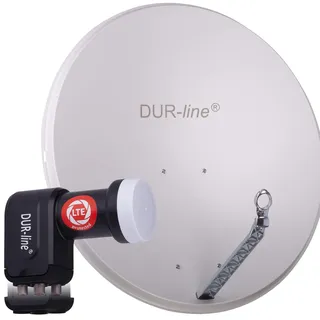 Dur-Line 4 Teilnehmer Set - Qualitäts-Alu-Satelliten-Komplettanlage - Select 85cm/90cm Spiegel/Schüssel Hellgrau + Quad LNB - für 4 Receiver/TV [Neuste Technik, DVB-S2, 4K, 3D]