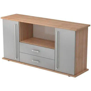 bümö Sideboard, Nussbaum, Silber, Holzwerkstoff, Nussbaum, 2 Fächer, 166.1x84x44.8 cm, FSC Mix, Wohnzimmer, Kommoden & Sideboards, Sideboards