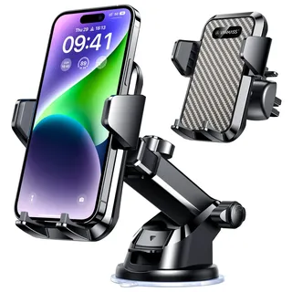 VANMASS Handyhalterung Auto Handyhalter fürs Auto 3 in 1 Kfz Handyhalterung Lüftung & Saugnapf Halter 100% Silikon Schutz Smartphone Halterung Auto für iPhone Samsung Huawei Mate LG