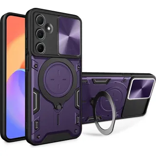 Handyhülle für Samsung Galaxy M35 Dual-Layer Stoßfest Rüstung Hülle mit Dia Kameraschutz und Kreisförmig Ring Ständer Lila - Lila