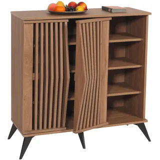 Mendler Kommode HWC-M45, Schrank Sideboard Anrichte Highboard, 3D-Design Stauf√§cher 95x90x44cm, braun