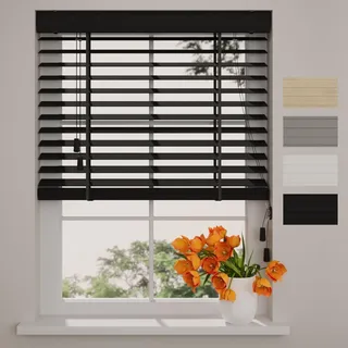 Radeco® Bambus Jalousie innen schwarz 110 x 240 cm, 50mm Lamellen aus Bambus Holz, Breiten von 50 bis 250 cm erhältlich, innenjalousie, Fenster jalousien