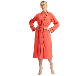 M-Diamant Bademantel Damen Bademantel mit Knopfleiste Flauschig Morgenmantel Saunamantel, Stehkragen, mit Knopfleiste, Microfaser-Flauschmaterial rot