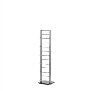 DESIGN DELIGHTS Design CD Ständer Tower | 92 cm, Retro CD Regal aus Metall und Glas, Silber, Aufbewahrung für 85 CDs