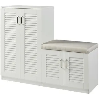 [en.casa] Løten 120 x 97 x 36 cm mit Sitzbank weiß / weiß