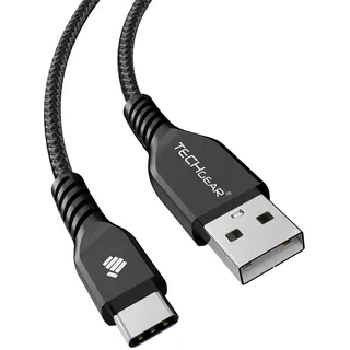 TECHGEAR 1M USB C kabel Typ C Geflochtene Ladekabel und Synchronisation Kompatible mit Samsung S24 S23 S22 S21 S20 FE/Plus/Ultra A05s/A14/A15/A25/A55 5G, Huawei P40 P30, Xiaomi Note 12/11/Pro, Schwarz