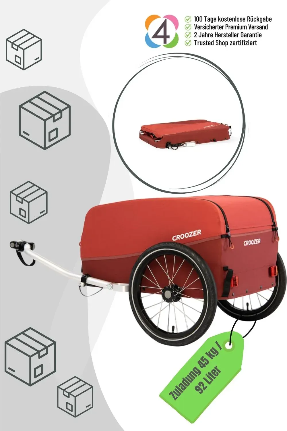 CROOZER Cargo Kalle inkl. Kupplung - Farbe: Lava Red