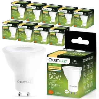 Lumiled GU10 LED 6W 580 lm Leuchtmittel 3000K warmweiß Strahler Spot, ersetzt 50W Halogenlampen 36° Reflektorlampen Reflektor 10 Stück Lampen