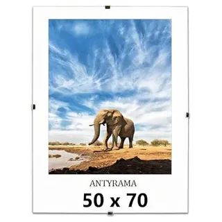 Rahmenloser 50 x 70cm Bilderrahmen Bildhalter Cliprahmen Fotorahmen Kunstglas Plexi für Wohnzimmer, Esszimmer, Küche,Fotos Poster viele Größen Rechteckig mit Clips
