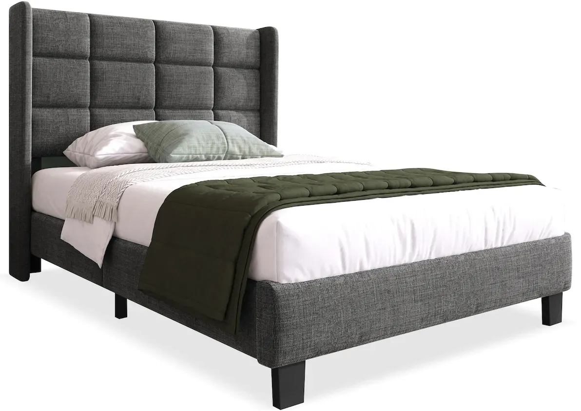OKWISH Polsterbett 90×200 Grau Stoffbett mit hohem Kopfteil, Lattenrost, stabilem Rahmen und modernem Design, Doppelbett ohne Boxspring