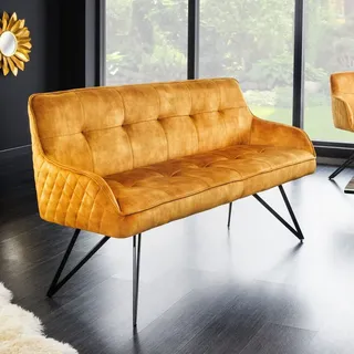 Riess-Ambiente Sitzbank EUPHORIA 156cm senfgelb Samt Retrostil Ziersteppung Hairpin Legs Metallbeine Armlehnen