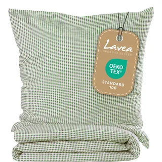 Lavea Seersucker Bettwäsche karo, Landhaus Grün, 100% Baumwolle, Bügelfrei, 155 x 220cm + 80 x 80cm, mit YKK-Qualitätsreißverschluss, kariert