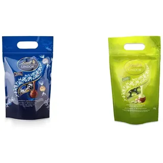 Lindt LINDOR Schokoladen Kugeln Dunkle Mischung | 1 kg Beutel, wiederverschließbar | ca. 80 Kugeln dunkle Schokolade (50%, 60% & 70% Kakao) & LINDOR Schokoladen Kugeln Pistazie | 1 kg Beutel