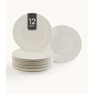 Home4You Dessertteller 12er Set, Ø 20 cm - Weiß - Bone China - 12er Set