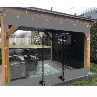 Wasserdichte Transparent Planenvorhänge,Pvc Durchsichtige Planen Seitenteile Für Außenbereich,Mit Reißverschluss,Pergola Veranda Pavillon Wetterfeste Trennvorhänge,Mit Ösen,L×H-4.6×2.5m(15.1*8.2ft)