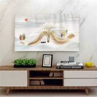 Treer TV Abdeckung Staubschutzhülle, Hülle Bezug für Fernsehen Schutzhülle Universal Fernseher Hülle Elastisch Staubschutz für 22-75 Zoll TV/PC-Bildschirme (Goldenes Blatt,50 Zoll)