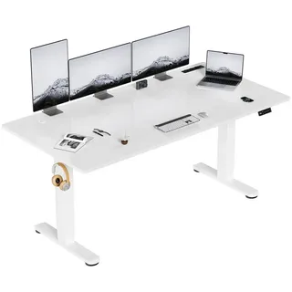 HOMALL Schreibtisch Höhenverstellbar mit 3-Buchsen und 2-USB-Ports mit kabellosem Laden (Verbreiterter Desktop 140*70cm 160/180*80cm, mit Kabelaufbewahrungsbox) weiß 180 cm x 80 cm