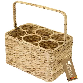 HMF Flaschenträger für 6 Flaschen, Flaschenkorb geflochten aus nachhaltiger Wasserhyazinthe 32 x 22 x 18 cm