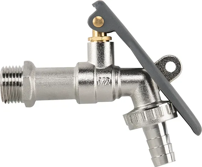 Gartenwasserhahn mit Ventil und LEVER LOCK Sperre 1/2 3/4 aus vernickeltem Messing Schlauchanschluss 13mm BR-KLS1234