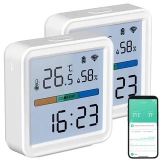 Luminea Home Control 2er-Set WLAN-Temperatur-und Luftfeuchtigkeitssensor, Datenlogger