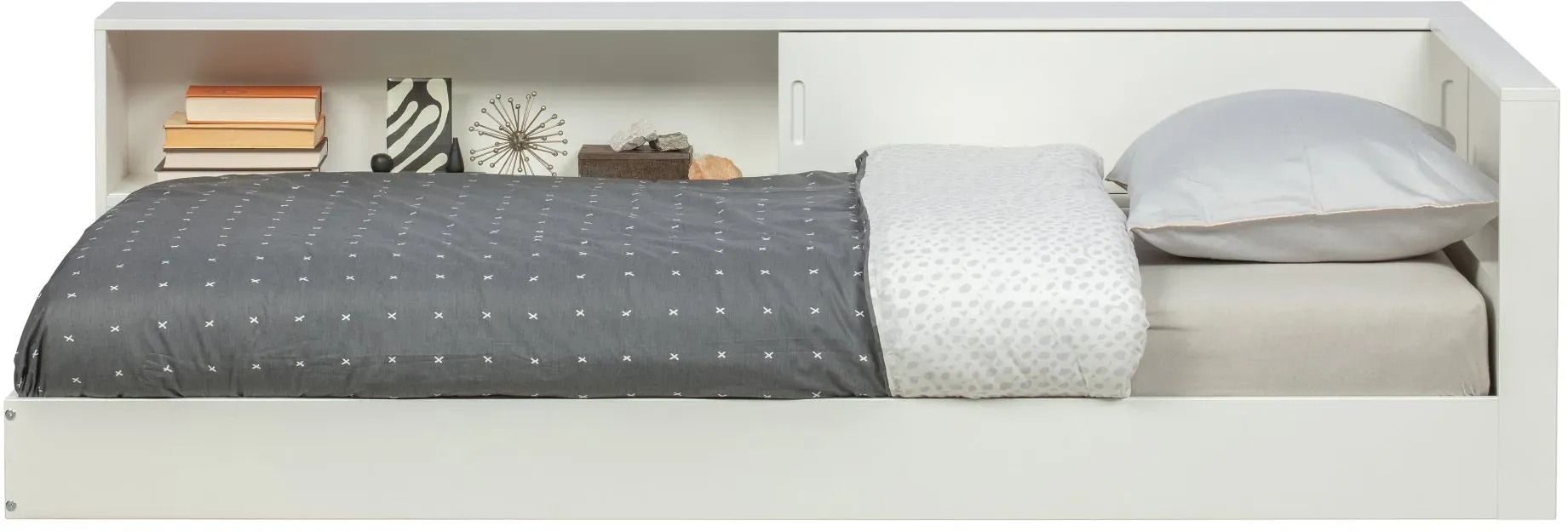 Bettgestell Connect aus Kiefernholz, modernes Design mit Stauraum, weiß lackiert, FSC-zertifiziert