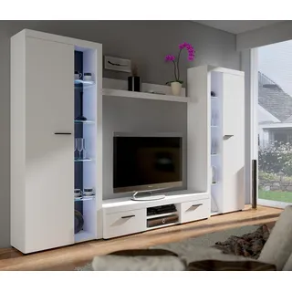 Küchen-Preisbombe TOP Wohnwand Rumba XL Anbauwand Wohnkombi Wohnzimmer Weiss matt - Weiß