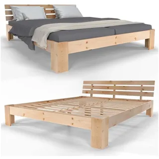 Homelux SANZARO Holzbett 160 x 200 cm - Massivholz Bett Kiefer Doppelbett Balkenbett Bettgestell Bettrahmen Lattenrost, Natur