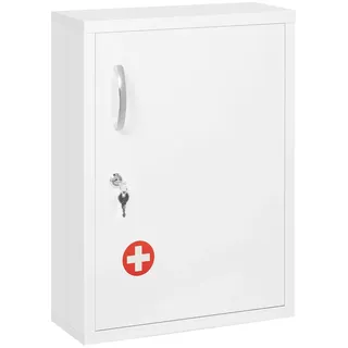 kleankin Medizinschrank, mit 3 Fächern, Abschließbarer Medikamentenschrank für Wandmontage, Erste Hilfe Schrank, Arzneischrank Weiß (Farbe: Weiß)