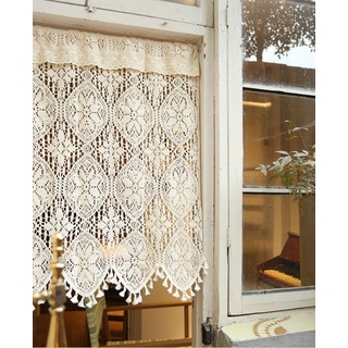 A.Monamour Gardine Scheibengardinen Transparente Beige Baumwolle Hohle Häkelspitze Bohemian Kurzvorhang Kurzgardinen Küchengardine Küchenvorhang Küche Vorhang Fenster Kurz Stores Bistrogardine