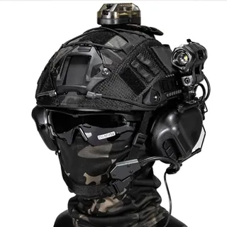 Airsoft Taktisch Helm Set, Militär Fast Protective Helmet with Tactical Headset Und Helmüberzug Full Protect Taktischer Visier, Teleskop-Modell NVG Halterung