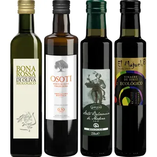 Probierpaket «Feinkost-Essig und Olivenöl» 2 Fl. Essig à 25 cl + 2 Fl. Öl à 50 cl, Bio Probierpakete