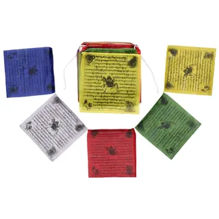 Gebetsfahnen, handgefertigt, Fair Trade, tibetisch-buddhistisch, Baumwolle, Wind-Pferde aus Nepal – 25 Flaggen – über 5 m lang "EINWEG"