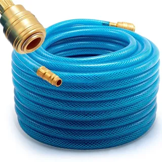 DEUBA Druckluftschlauch 20m pvc Schnellkupplung 15 bar 1/4' Anschluss Druckschlauch Gewebeschlauch Kompressor