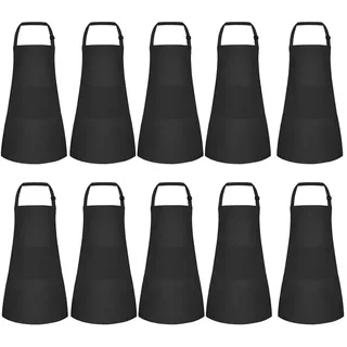 Eieenotee 10er-Pack Kinderschürzen, Verstellbare Kinderschürze mit 2, Malschürze für Kochen, Backen, Malen, Schwarz