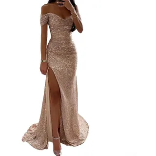 Schönes Damenkleid mit Pailletten, geteilter Stil, für Abendveranstaltungen und Veranstaltungen, Größe M, goldfarben