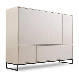 bettso Kommode beige – 9 Fächer, PUSH TO OPEN, schwarzer Rahmen, 160x120x45 cm - Beige