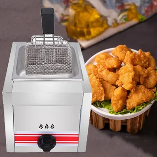 10L/20L/30L Fritteuse Gas-Chip-Friteuse Edelstahl in Lebensmittelqualität gewerbliche Fritteuse aus Edelstahl, mit Doppelkorb und Deckel,einstellbare Temperaturregelung,10L