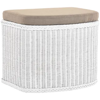 korb.outlet Rattan Wäschekorb Wäschetruhe in der Farbe Weiss mit gepolsterten Sitz Großer heller Wäschesammler/Sitztruhe Natur-Rattan Badhocker/Sitzhocker