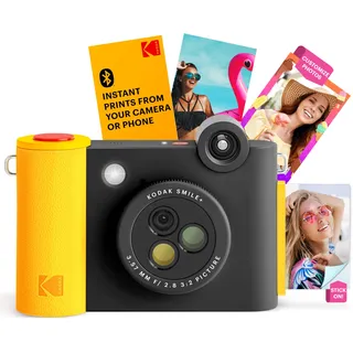 KODAK Smile+ 2-in-1 Digitale Sofortbildkamera & kabelloser Bluetooth-Fotodrucker - 10MP, Spezialeffekt-Drehobjektiv, Zink 2x3” Klebefotos, Drucken über Fun-App von Smart Devices - Schwarz