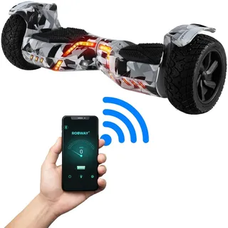 ROBWAY X2 Hoverboard | 700 Watt - 8,5 Zoll - 15 km/h - App - Bluetooth - LEDs - Für Erwachsene & Kinder - Self-Balance - Bis 120 Kg (Metro Camo 2.0) - Grau