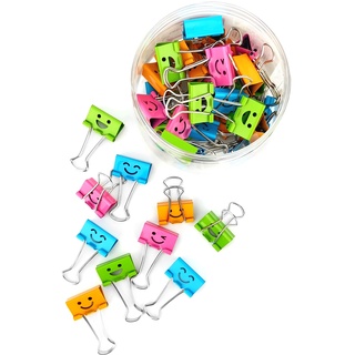 D.RECT Smiles Foldbackclips für Büro - Foldback Klammern 48x 25mm, Vielzweckklammern - Metall Binder Clips für Bürobedarf Notizen und Gewürzklammer Verpackung - Büroklammern Bunt Gross