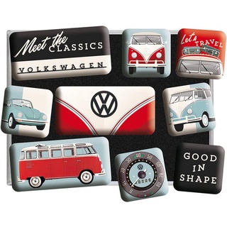 Nostalgic-Art Retro Kühlschrank-Magnete, 9 Stück, VW – Meet The Classics – Volkswagen Bus Geschenk-Idee, Magnetset für Magnettafel, Vintage Design