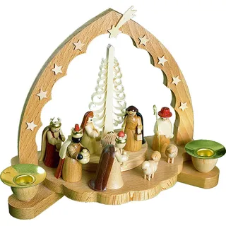 Erzgebirgische Volkskunst Richard Glässer GmbH Weihnachtsszene Glässer Volkskunst Kerzenhalter Christi Geburt Höhe= ca. 17 cm, Handwerskunst original Erzgebirge