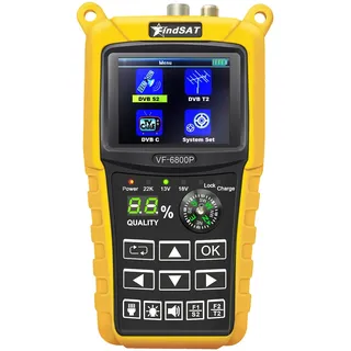 VF6800P Sat Finder für DVB-S/S2 (SAT) DVB-T/T2 (Terrestrisch H.265) und DVB-C (Kabel), Sat Messgerät Satelliten Finder, Satfinder für Astra 19.2 digital(kein TV-Bild)
