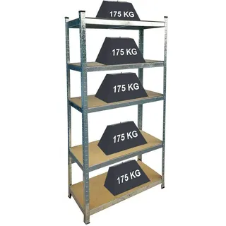Schwerlastregal Kellerregal Lagerregal Steckregal Metallregal Schwerlastregal Steckregal Werkstattregal Werkbank Keller bis 875 kg Traglast, 5 soliden Böden MDF Höhenverstellbar, 180x90x40cm, Verzinkt