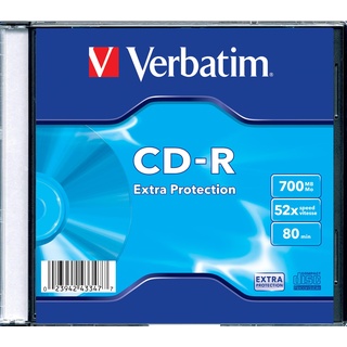 Verbatim CD-R Extra Protection, CD-Rohling mit 700 MB Datenspeicher, ideal für Foto- und Video-Aufnahmen, kompatibel mit jedem konventionellen CD-Laufwerk, einzelnes Slim Jewel Case