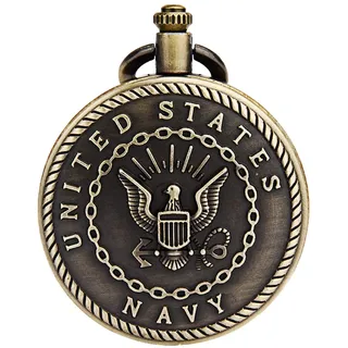 JewelryWe Vintage Taschenuhr United States Navy Adler Herren Kettenuhr Analog Quarz Uhr mit Halskette Kette Umhängeuhr Pocket Watch Bronze