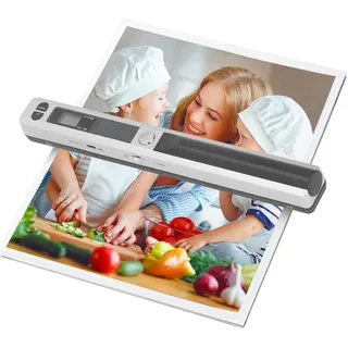 Tragbarer Scanner, Kabelloser Mobiler Dokumentenscanner, Handfotoscanner mit USB-Kabel, Visitenkarten- und Quittungsscanner für PC, Fotos, A4, Dokumente, Bilder, Bücher (Silver)